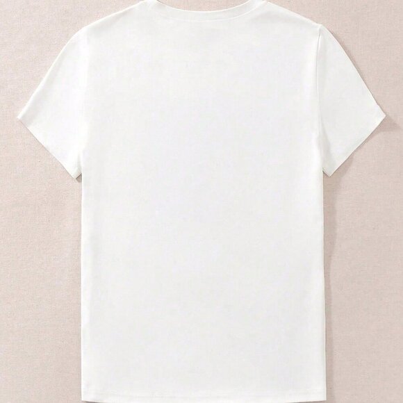 White "make heaven crowded" Letter Embossed Round Neck Short Sleeve T-Shirt - Picture 2 of 4